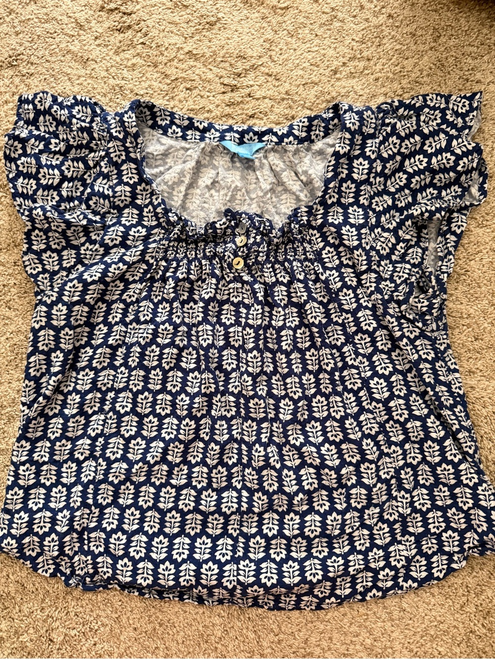 Draper James Navy and White Floral Top